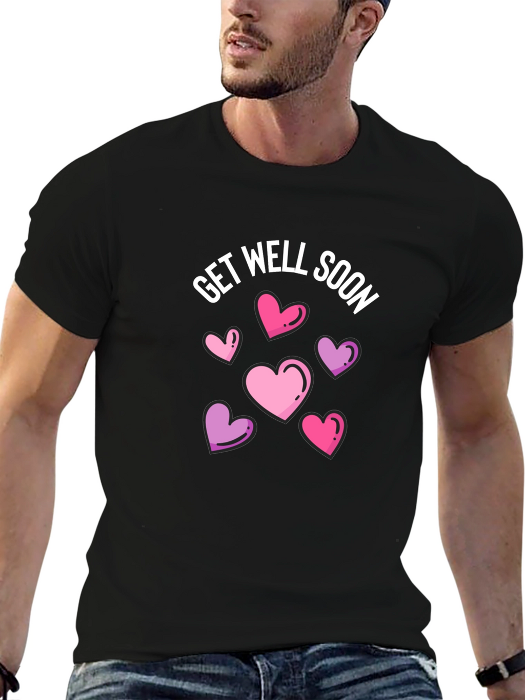 Get Well Soon Hearts Graphic Black T-Shirt