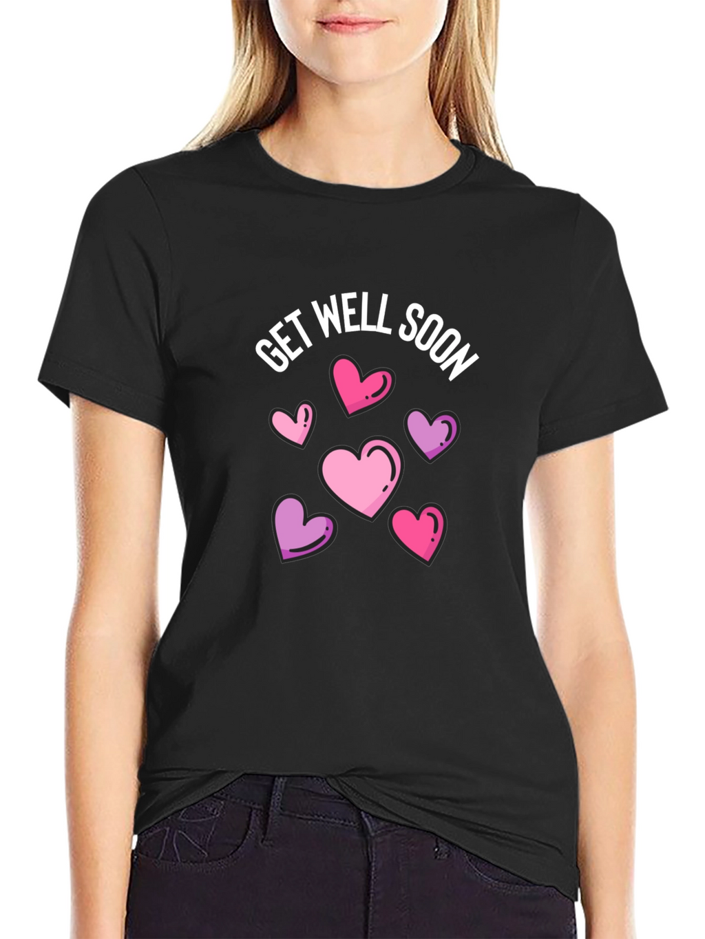 Get Well Soon Hearts Graphic Black T-Shirt