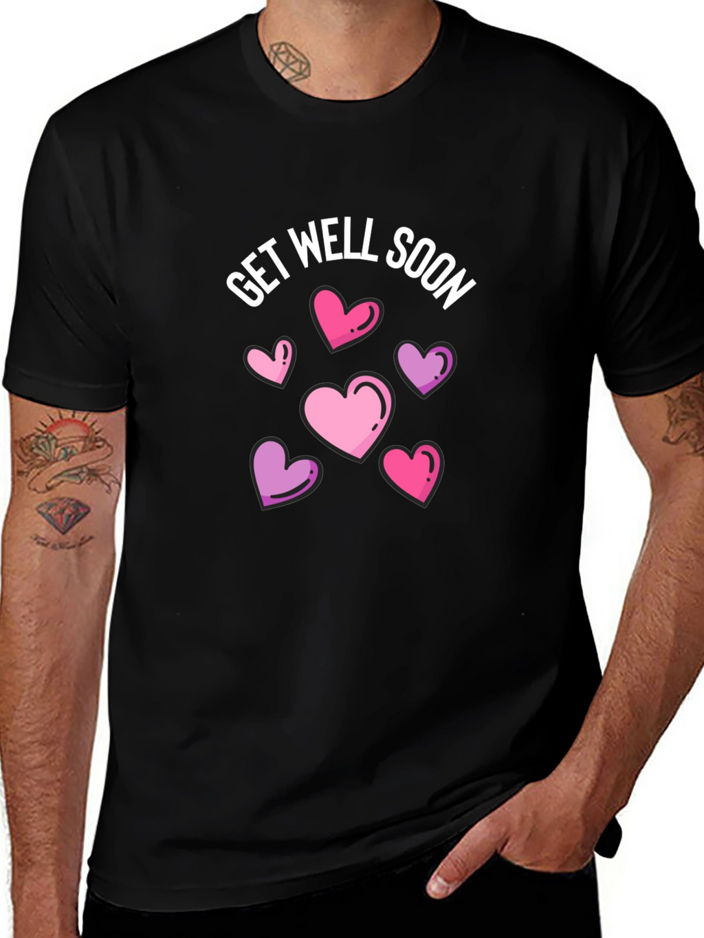 Get Well Soon Hearts Graphic Black T-Shirt