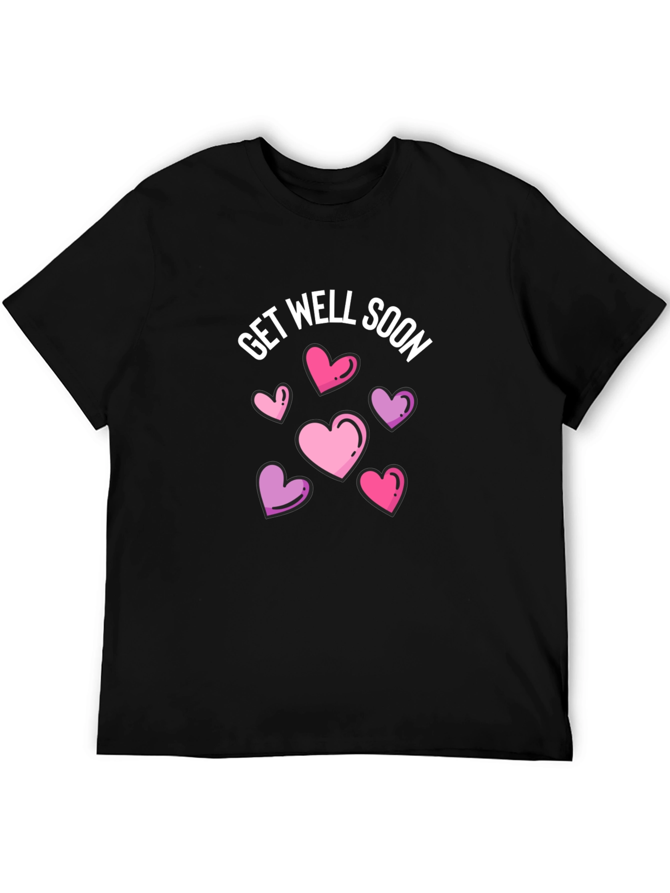 Get Well Soon Hearts Graphic Black T-Shirt