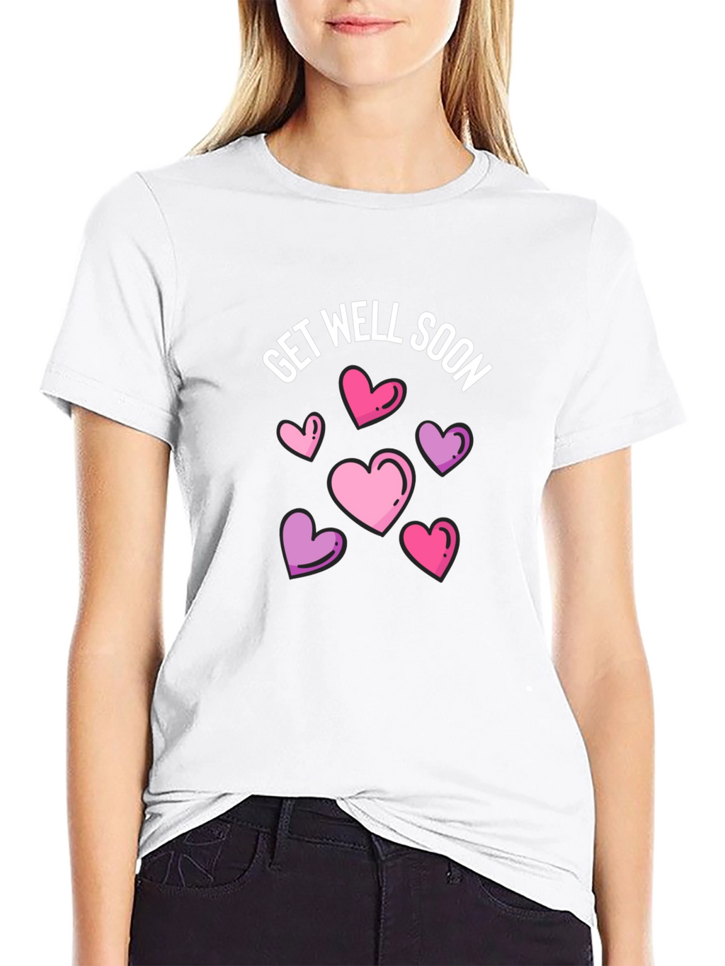 Get Well Soon Hearts Graphic Black T-Shirt