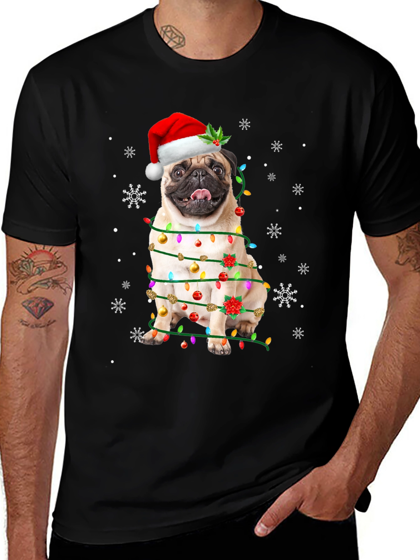 Festive Pug Christmas T-Shirt - Holiday Dog Tee