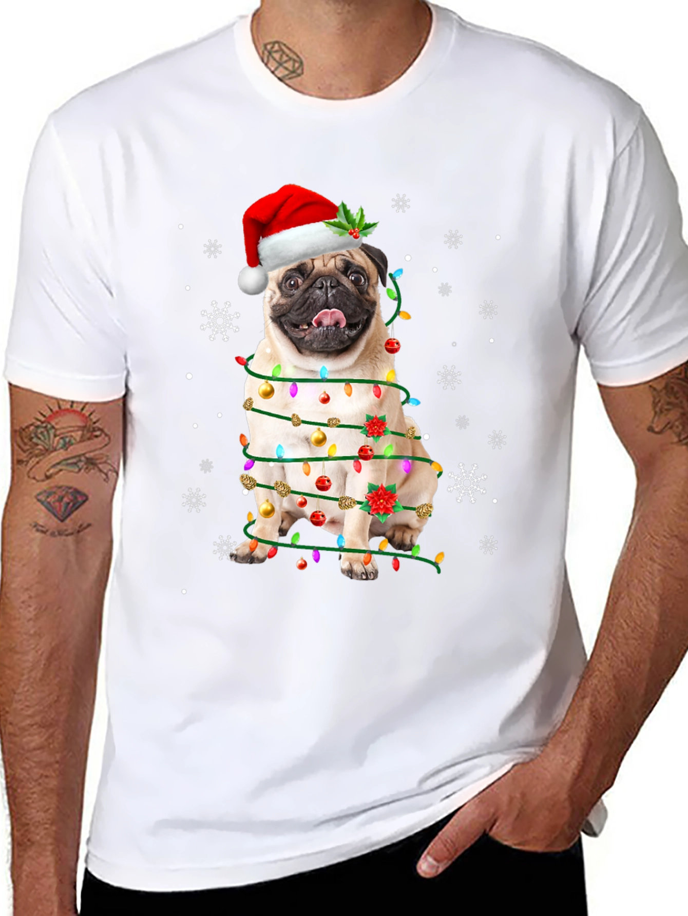 Festive Pug Christmas T-Shirt - Holiday Dog Tee