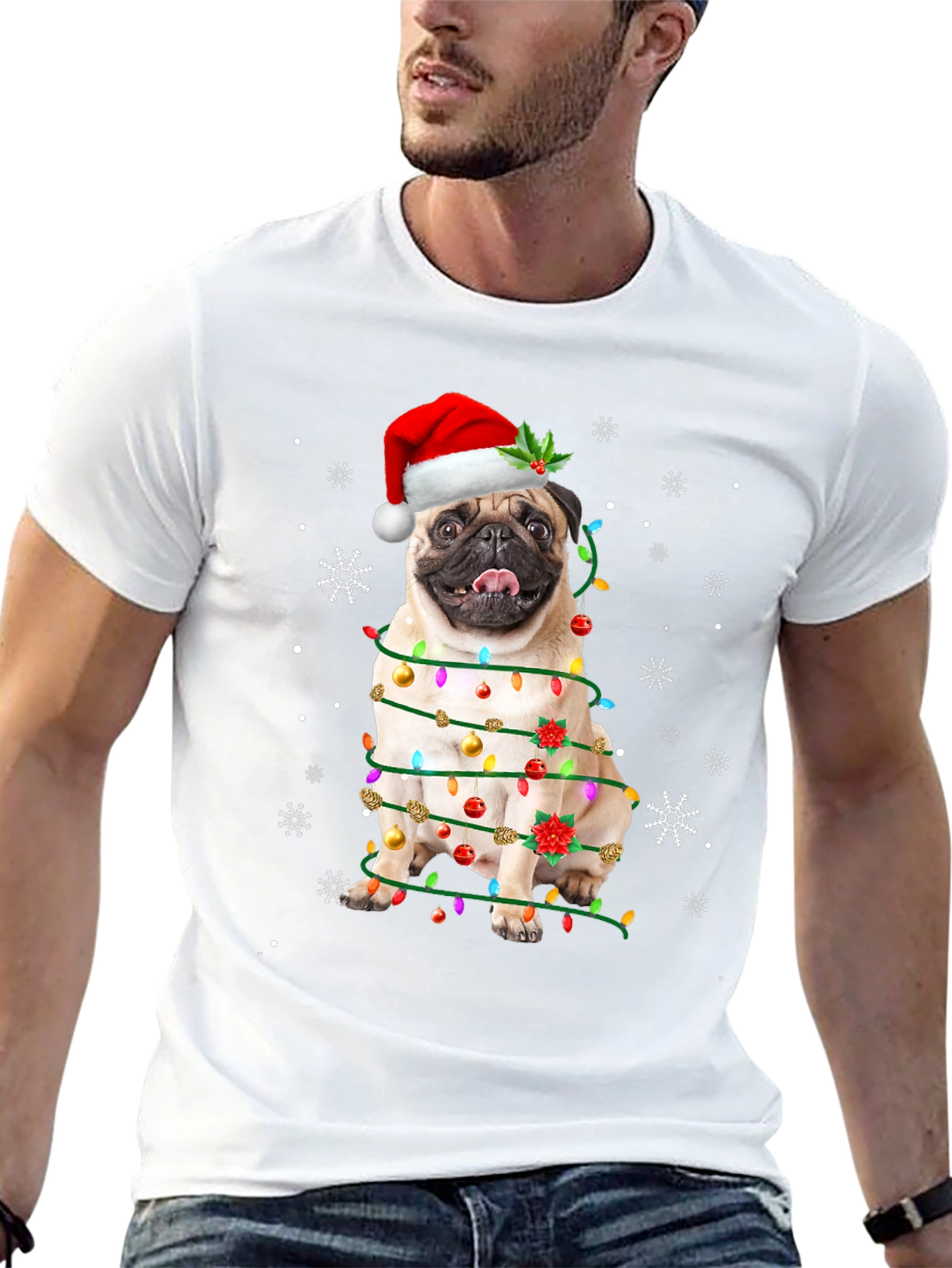Festive Pug Christmas T-Shirt - Holiday Dog Tee