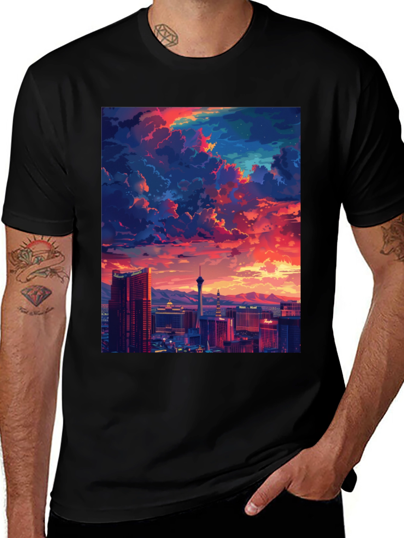 Vegas Sunset Graphic Tee - Stylish Cityscape Shirt