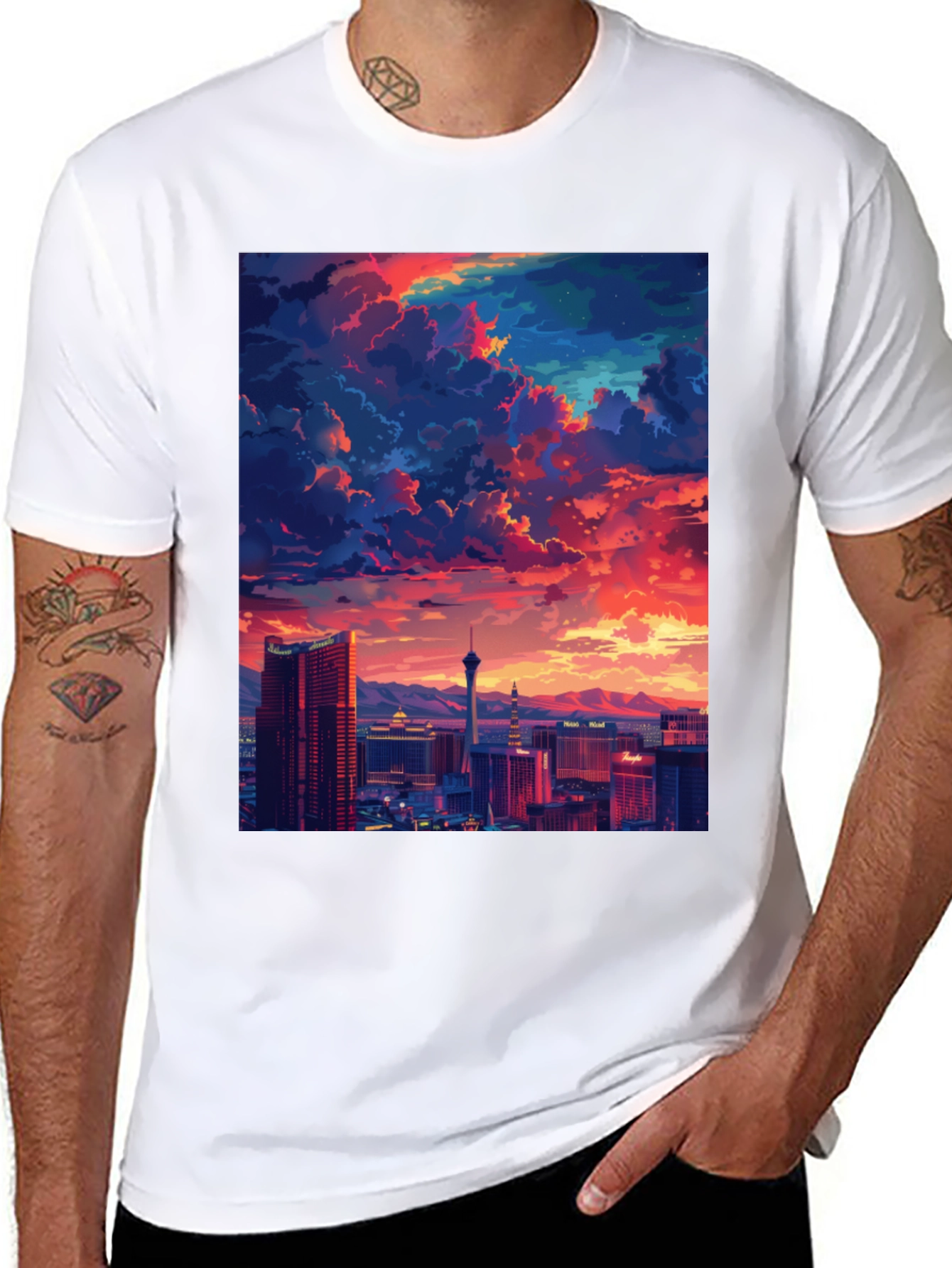 Vegas Sunset Graphic Tee - Stylish Cityscape Shirt