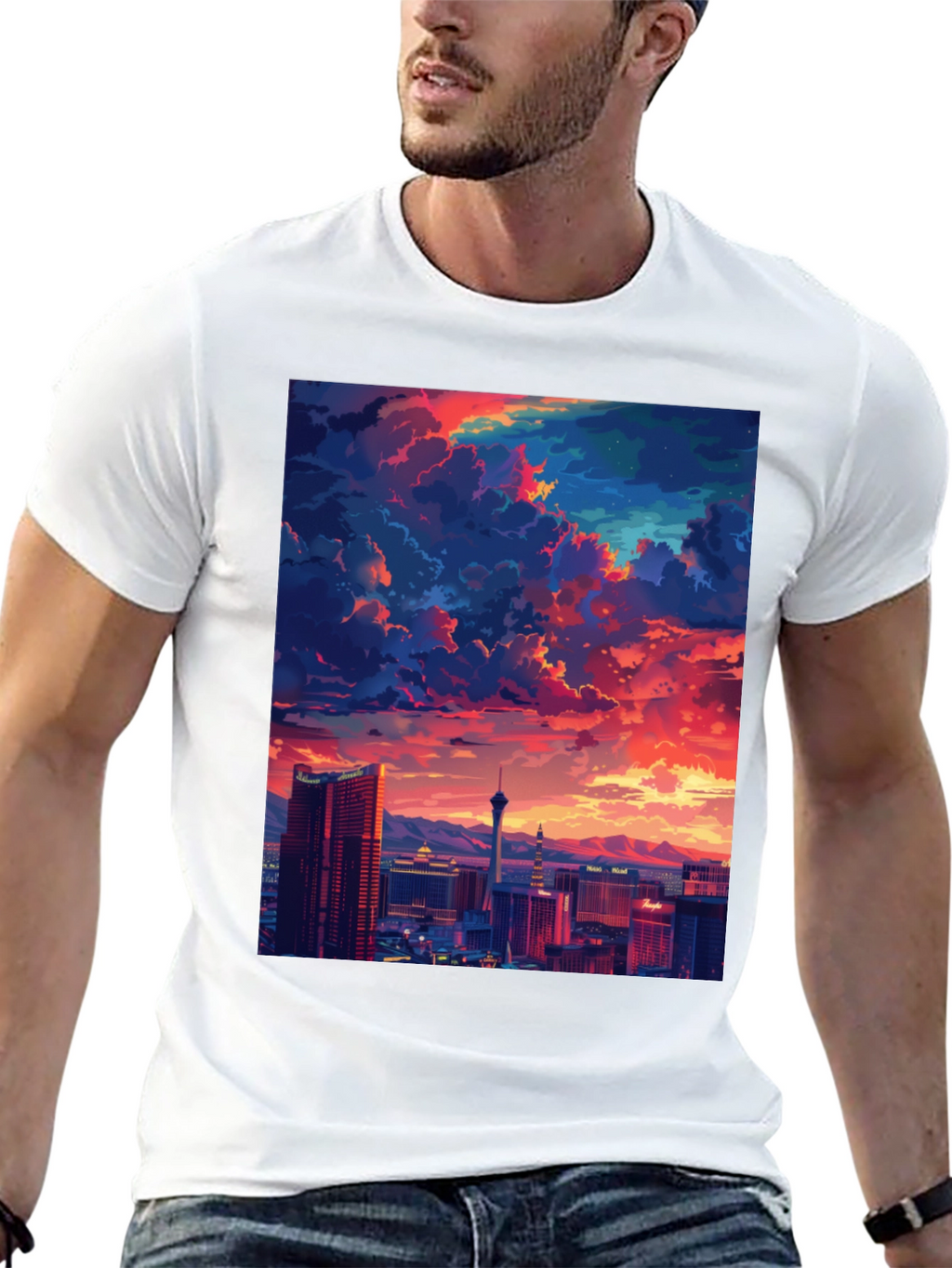 Vegas Sunset Graphic Tee - Stylish Cityscape Shirt