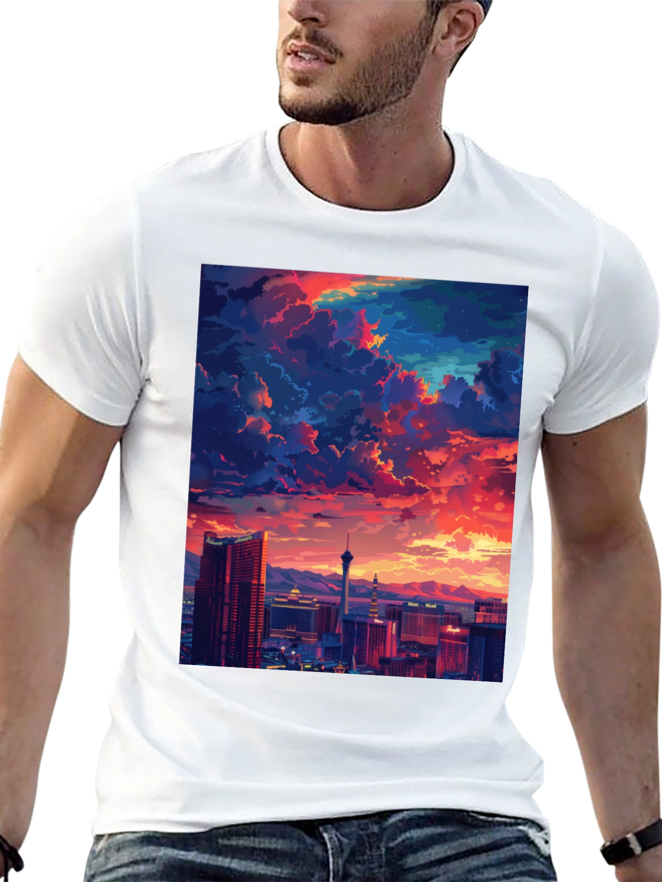 Vegas Sunset Graphic Tee - Stylish Cityscape Shirt