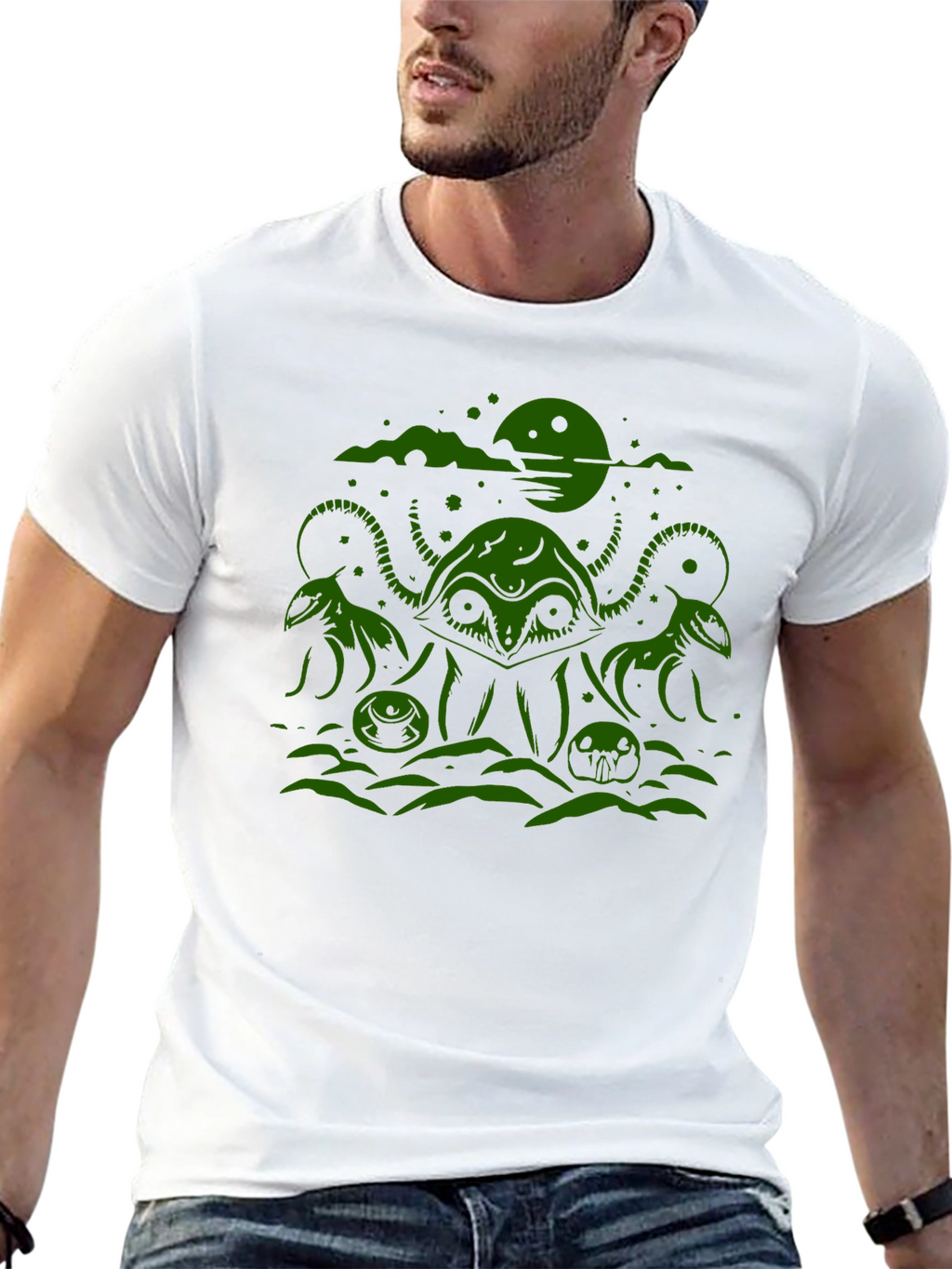 Cthulhu Graphic Tee - Black Cotton Blend T-Shirt