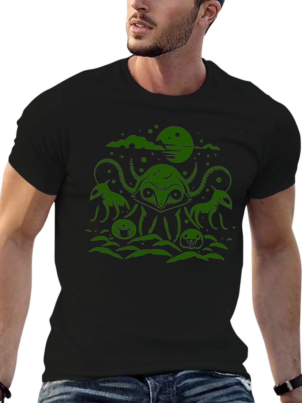 Cthulhu Graphic Tee - Black Cotton Blend T-Shirt