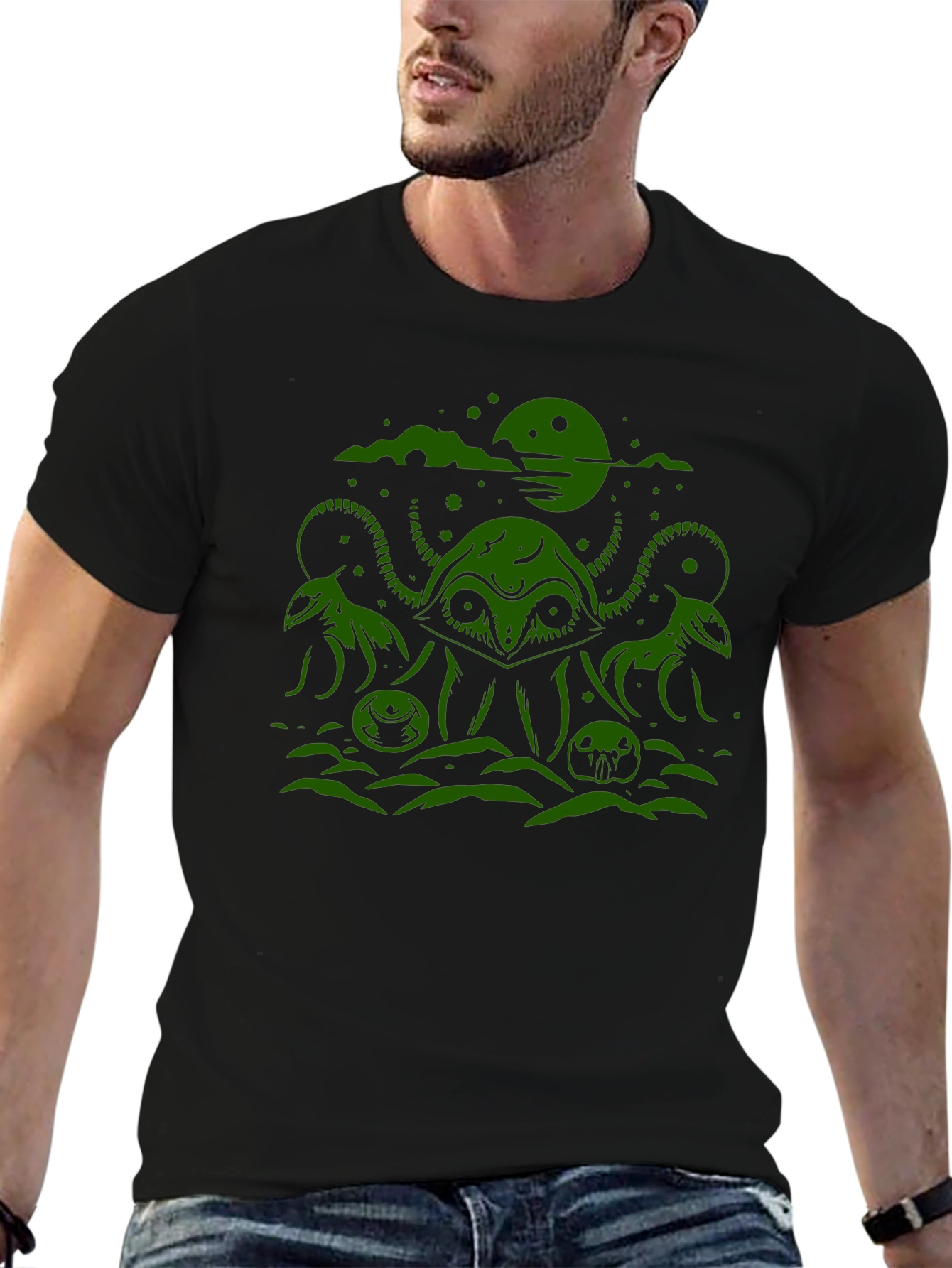 Cthulhu Graphic Tee - Black Cotton Blend T-Shirt