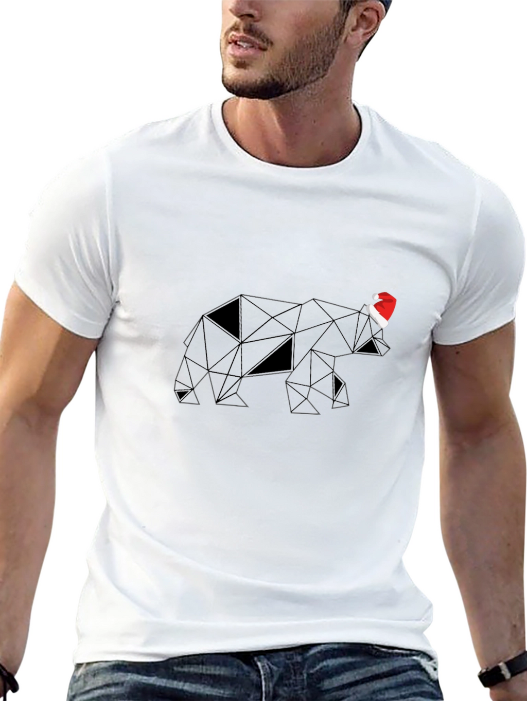 Geometric Bear with Santa Hat T-Shirt