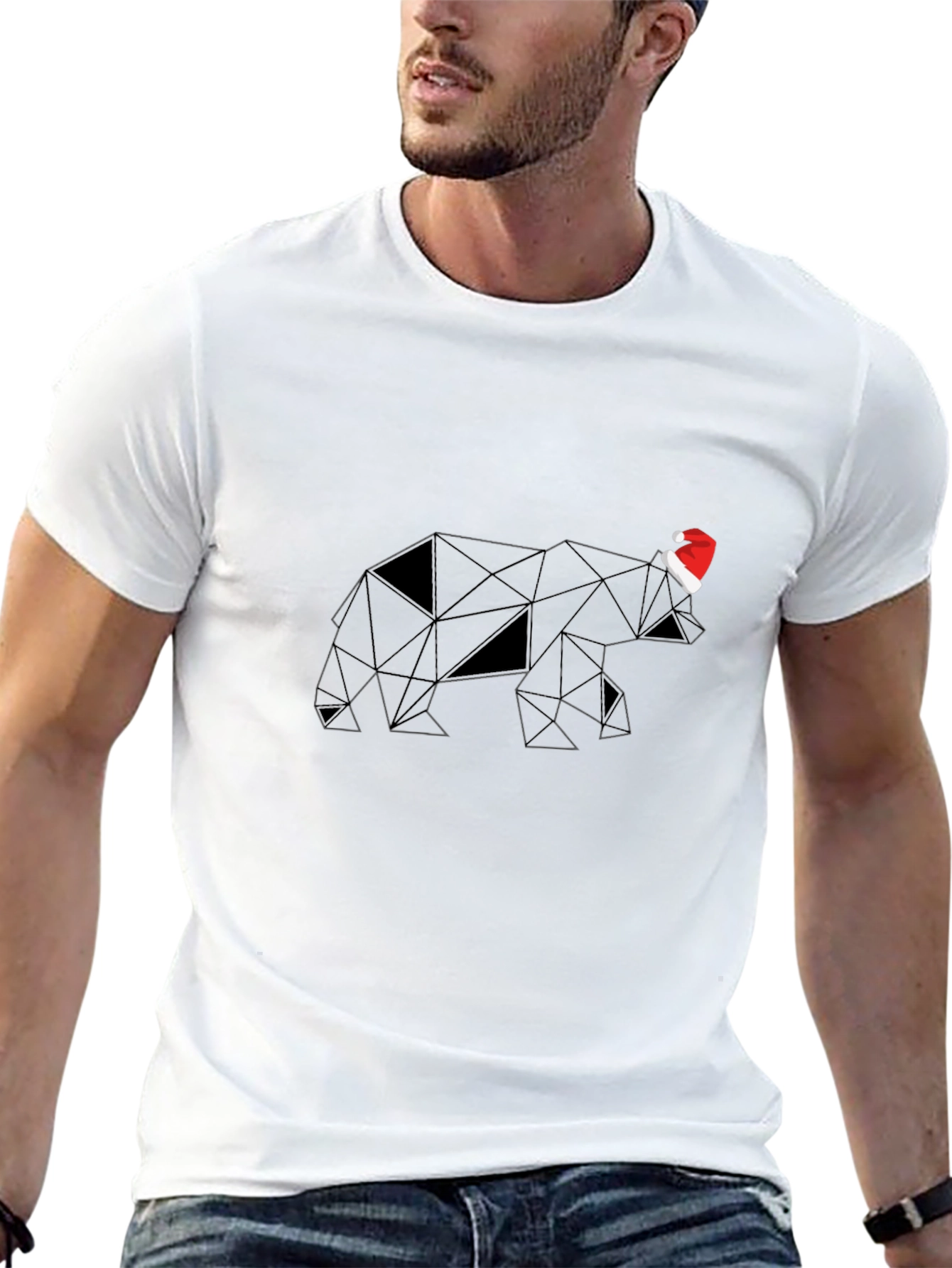 Geometric Bear with Santa Hat T-Shirt