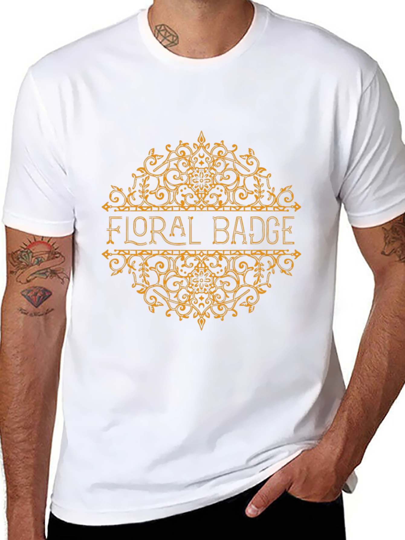 Floral Badge Graphic T-Shirt - Black