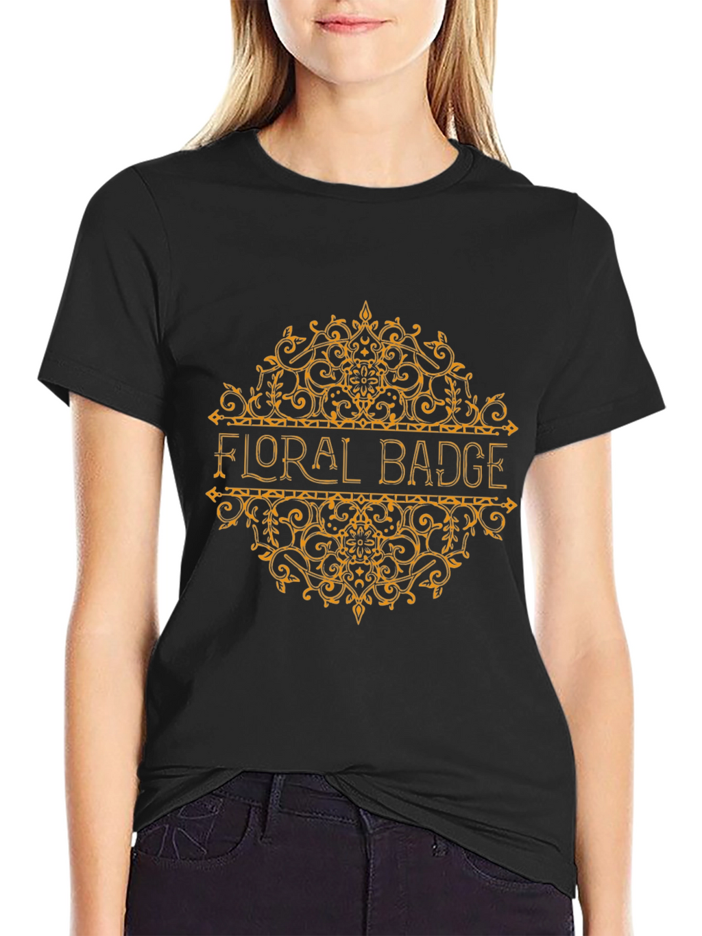 Floral Badge Graphic T-Shirt - Black