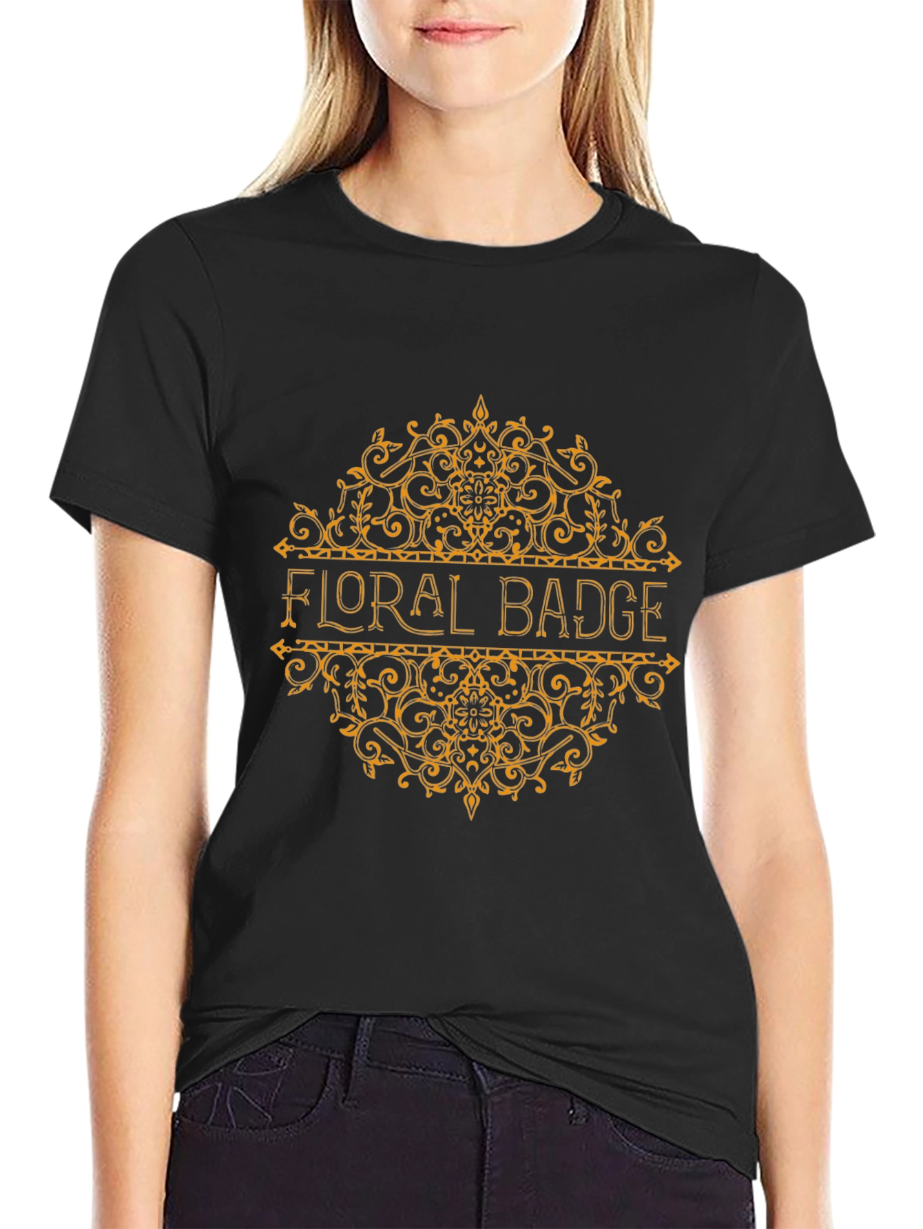 Floral Badge Graphic T-Shirt - Black