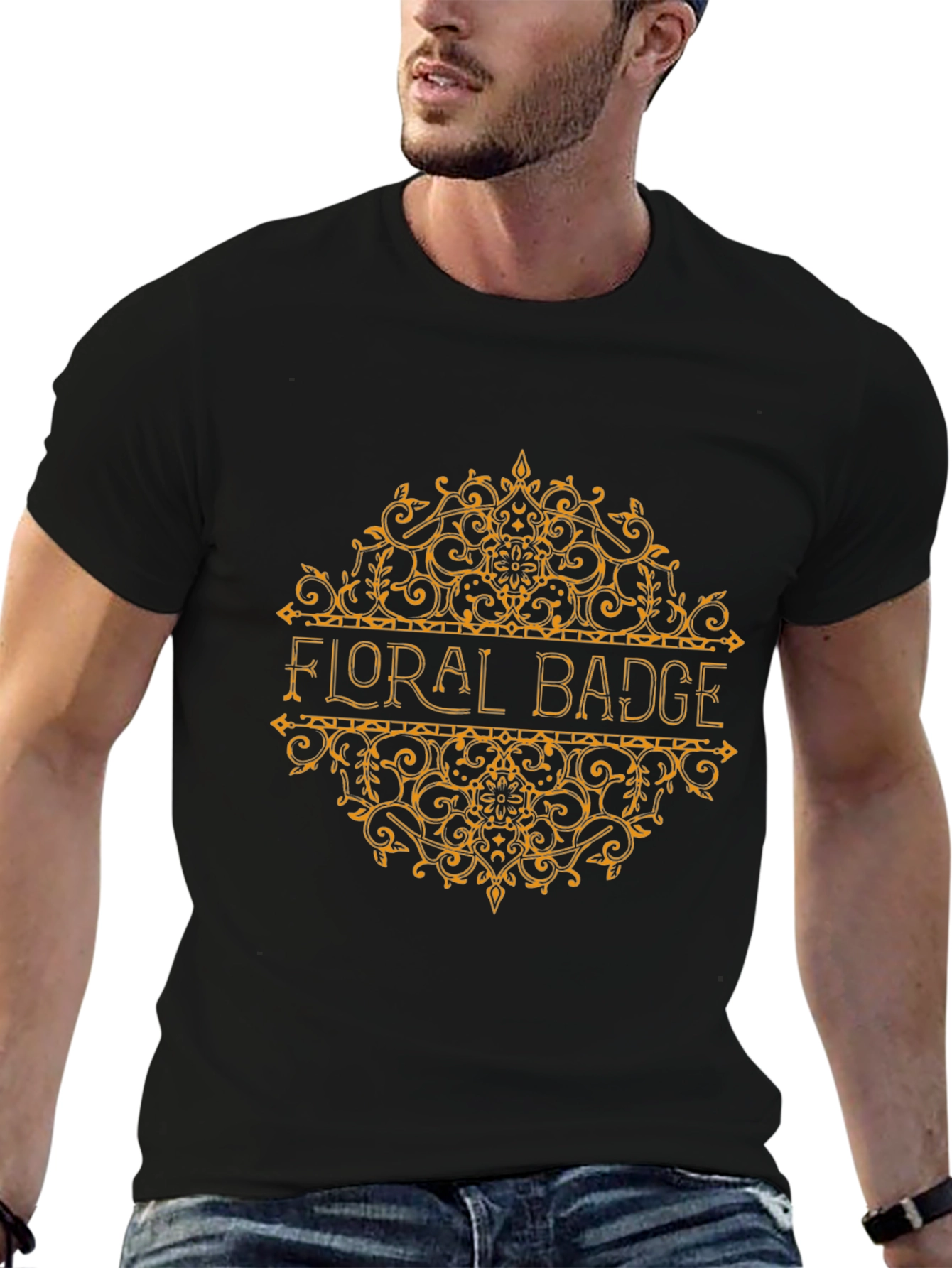Floral Badge Graphic T-Shirt - Black