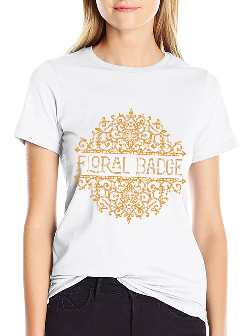 Floral Badge Graphic T-Shirt - Black