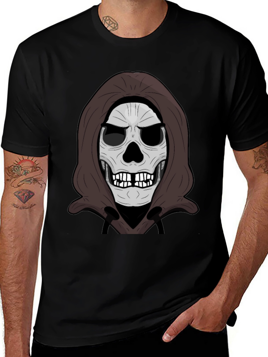 Grim Reaper Skull Graphic Black T-Shirt