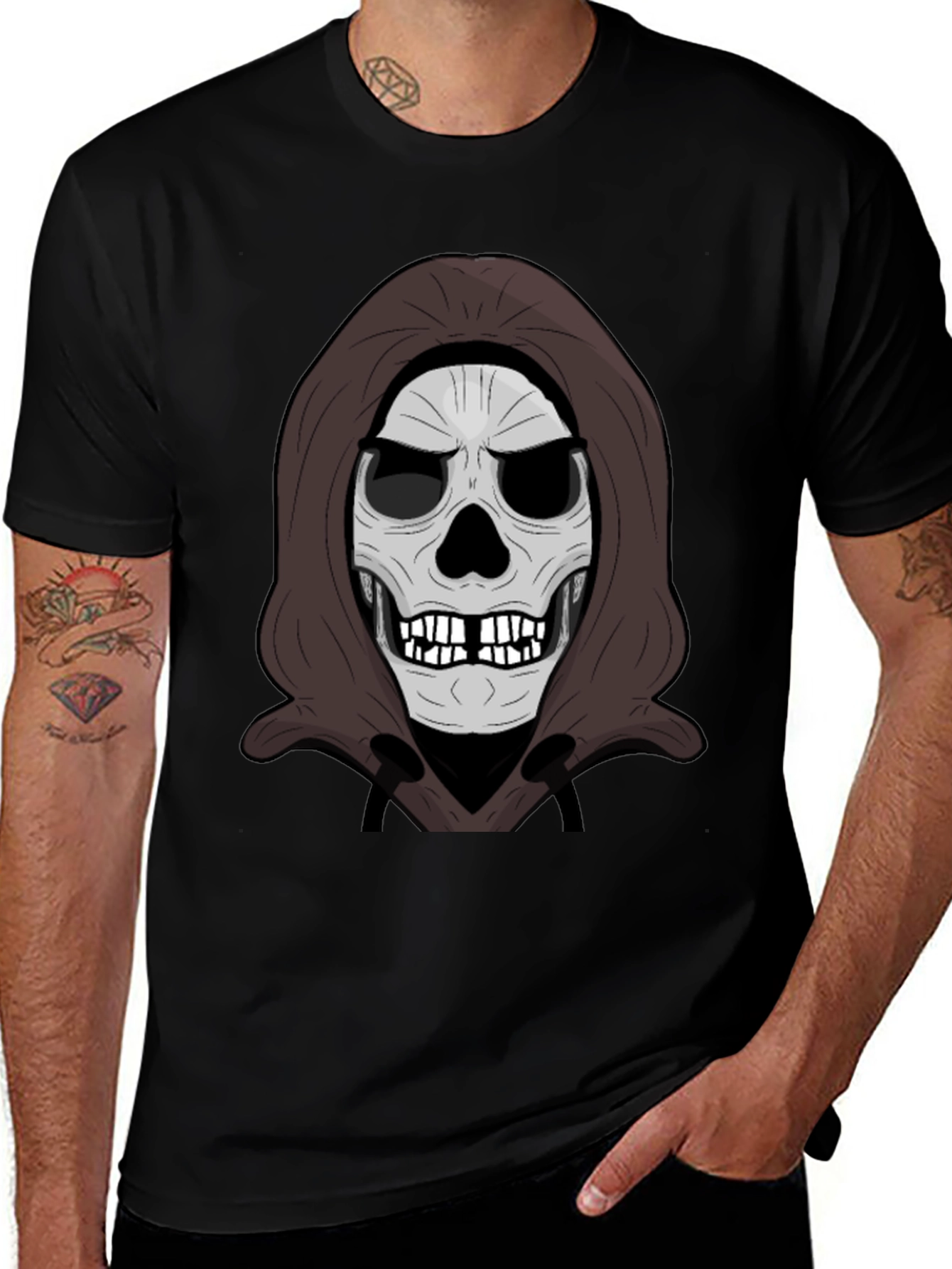 Grim Reaper Skull Graphic Black T-Shirt