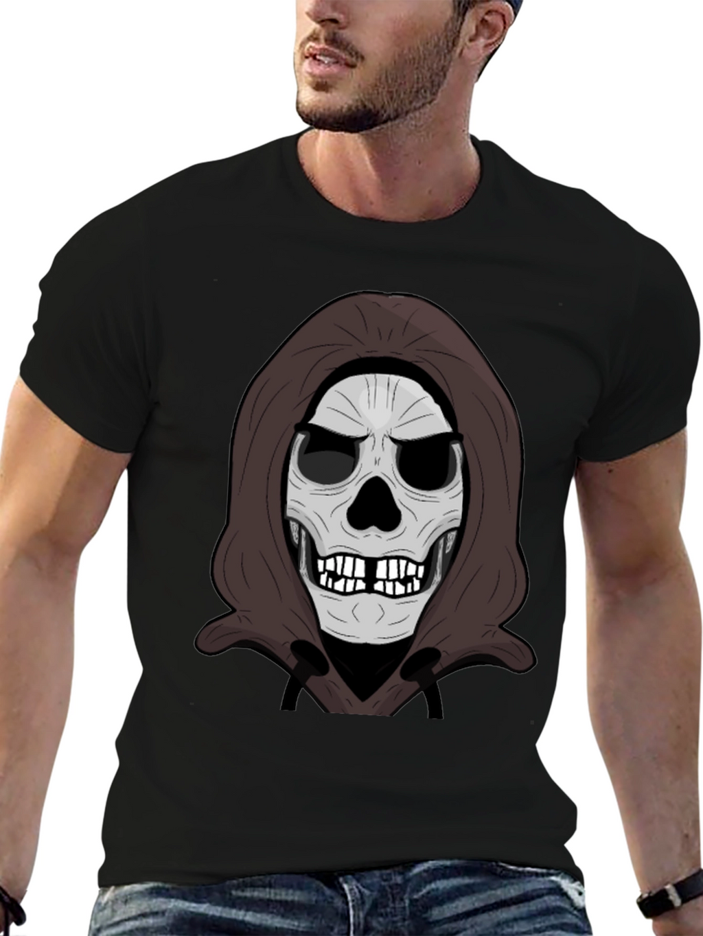 Grim Reaper Skull Graphic Black T-Shirt