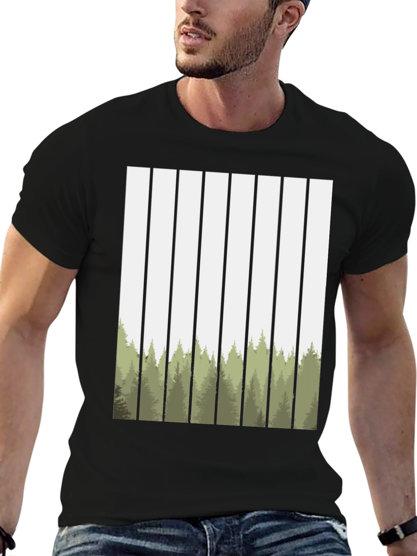 Forest Stripes Graphic Tee - Nature Inspired Design