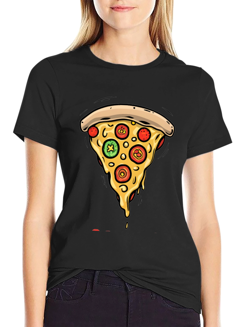 Pizza Slice Graphic Tee - Casual Black T-Shirt