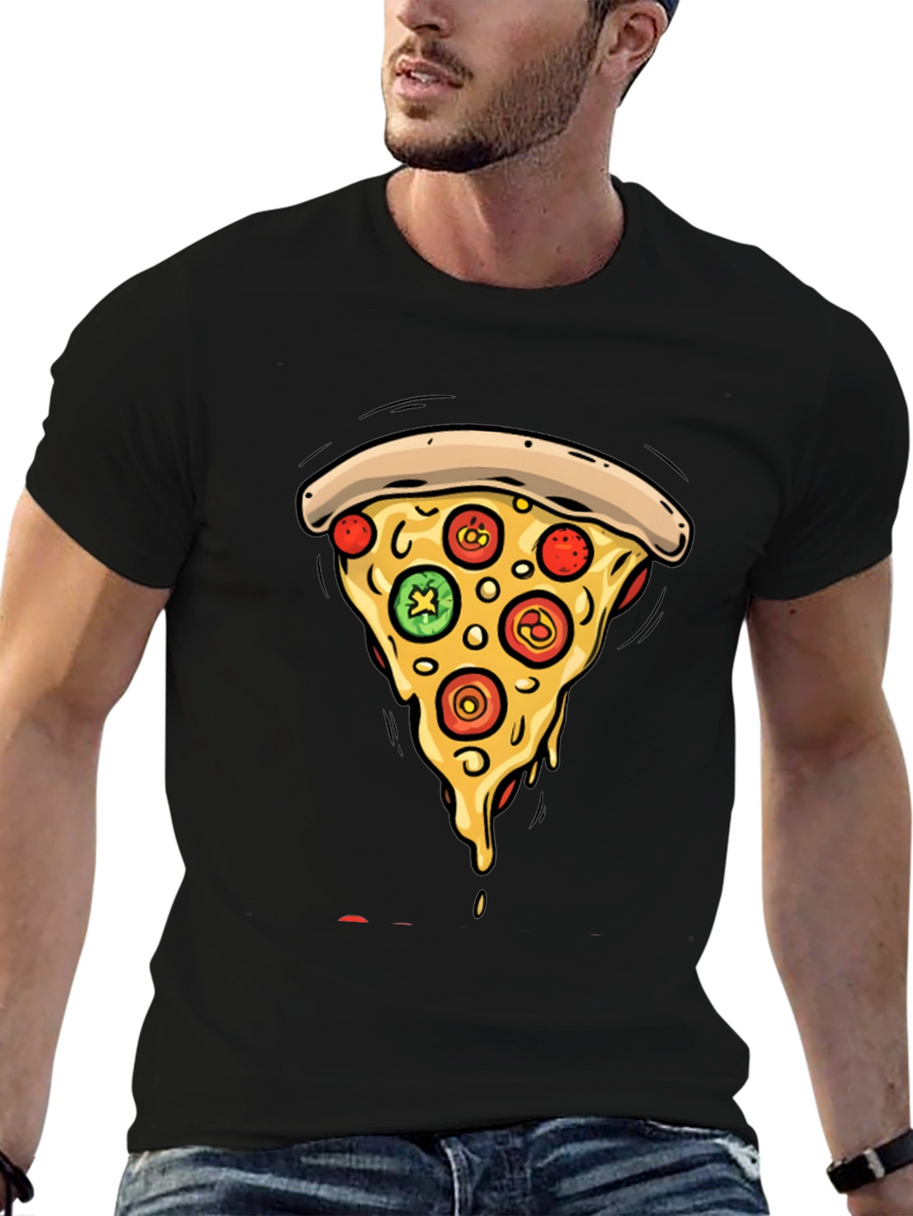 Pizza Slice Graphic Tee - Casual Black T-Shirt