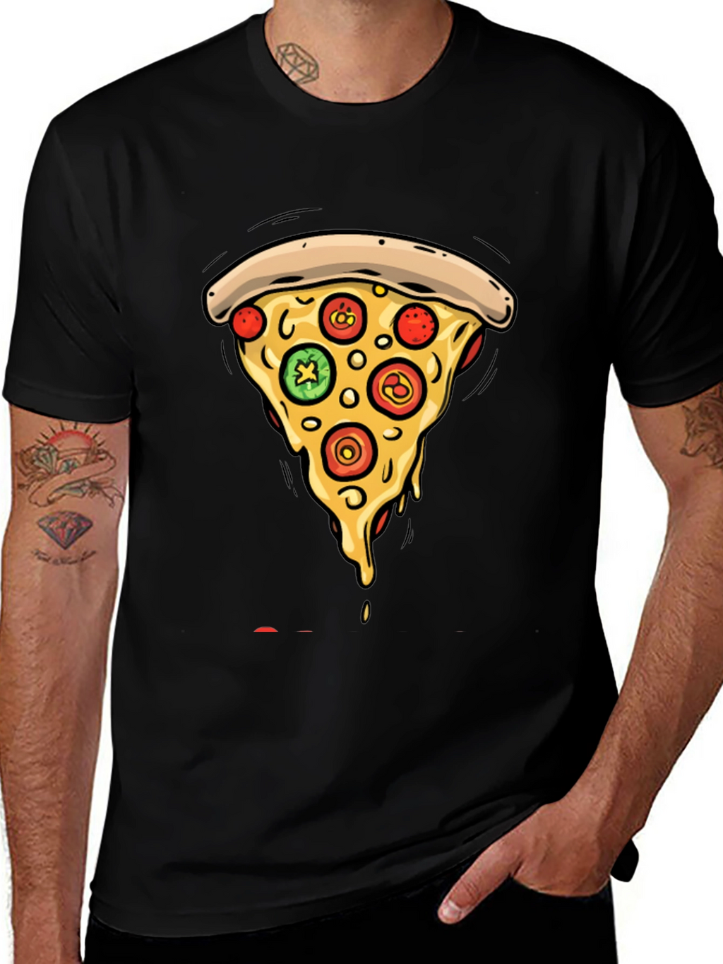 Pizza Slice Graphic Tee - Casual Black T-Shirt