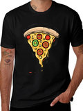 Pizza Slice Graphic Tee - Casual Black T-Shirt