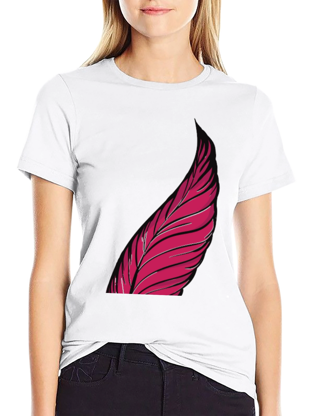 Mens Black Graphic Tee - Pink Feather Design