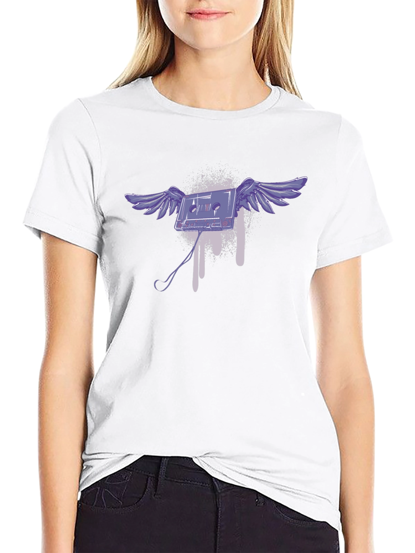 Flying Cassette Tape Graphic T-Shirt - Black