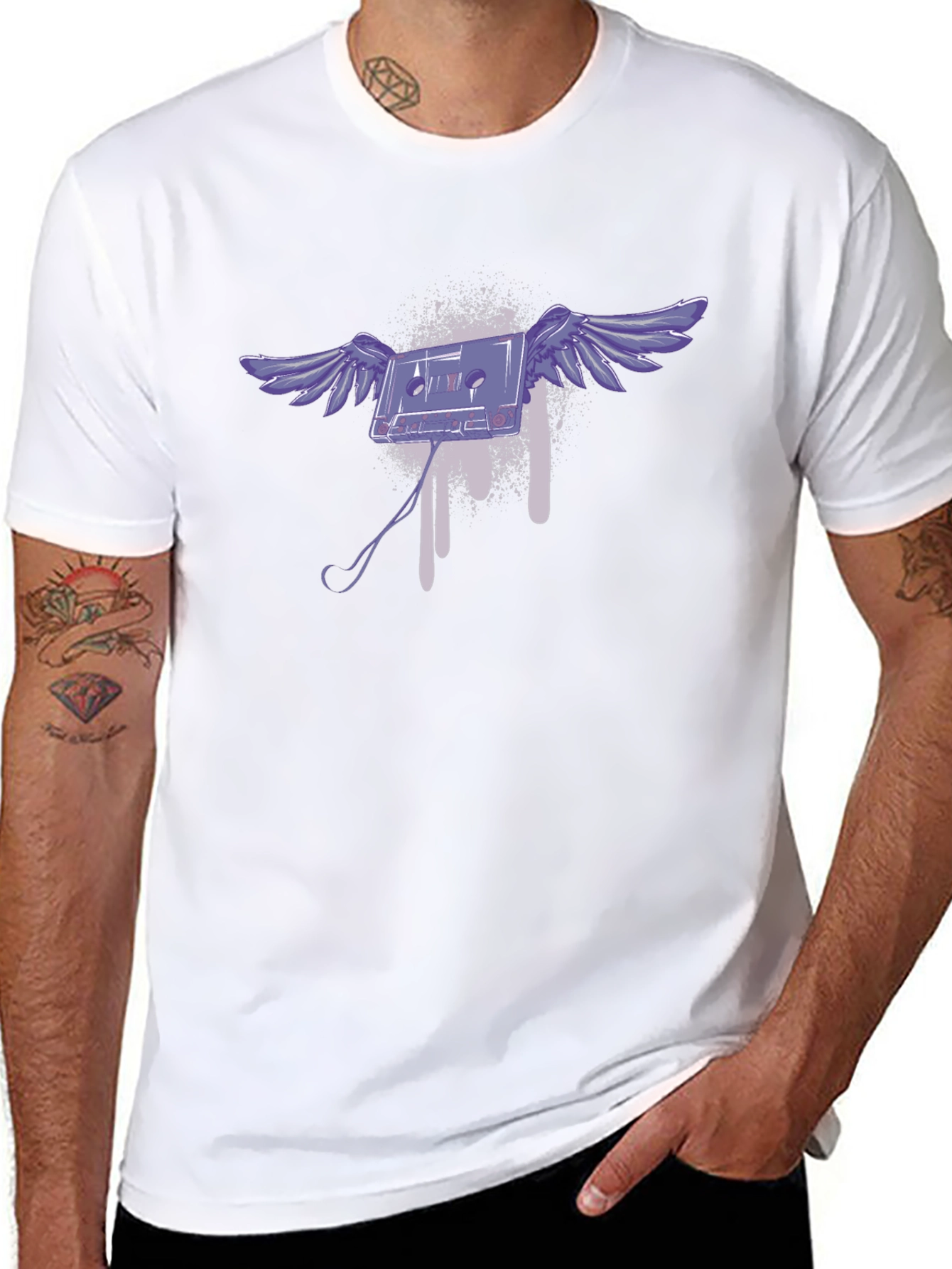 Flying Cassette Tape Graphic T-Shirt - Black