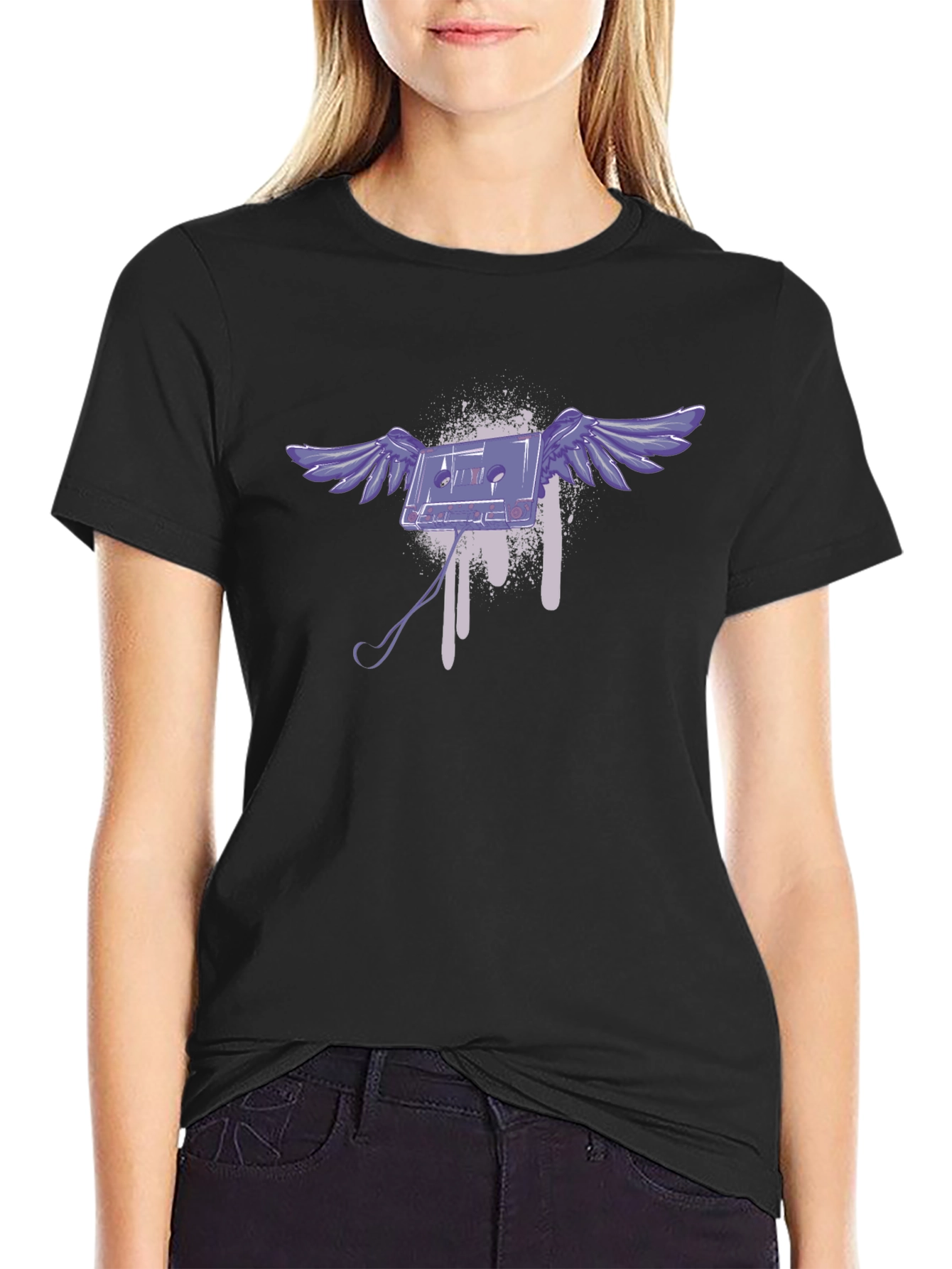 Flying Cassette Tape Graphic T-Shirt - Black