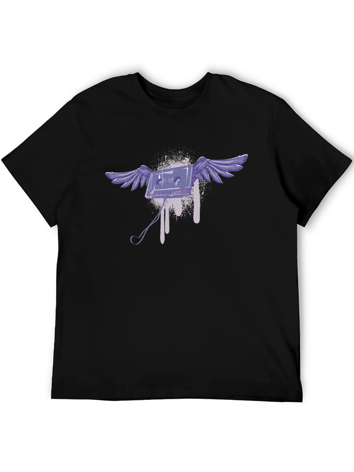 Flying Cassette Tape Graphic T-Shirt - Black