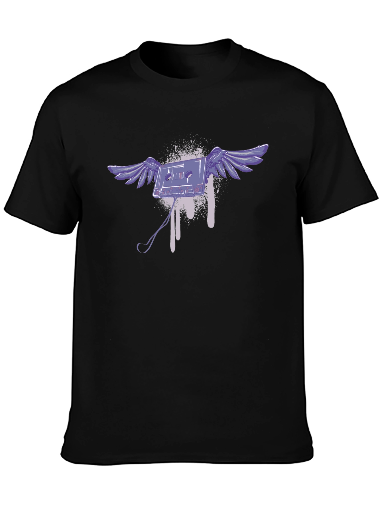 Flying Cassette Tape Graphic T-Shirt - Black