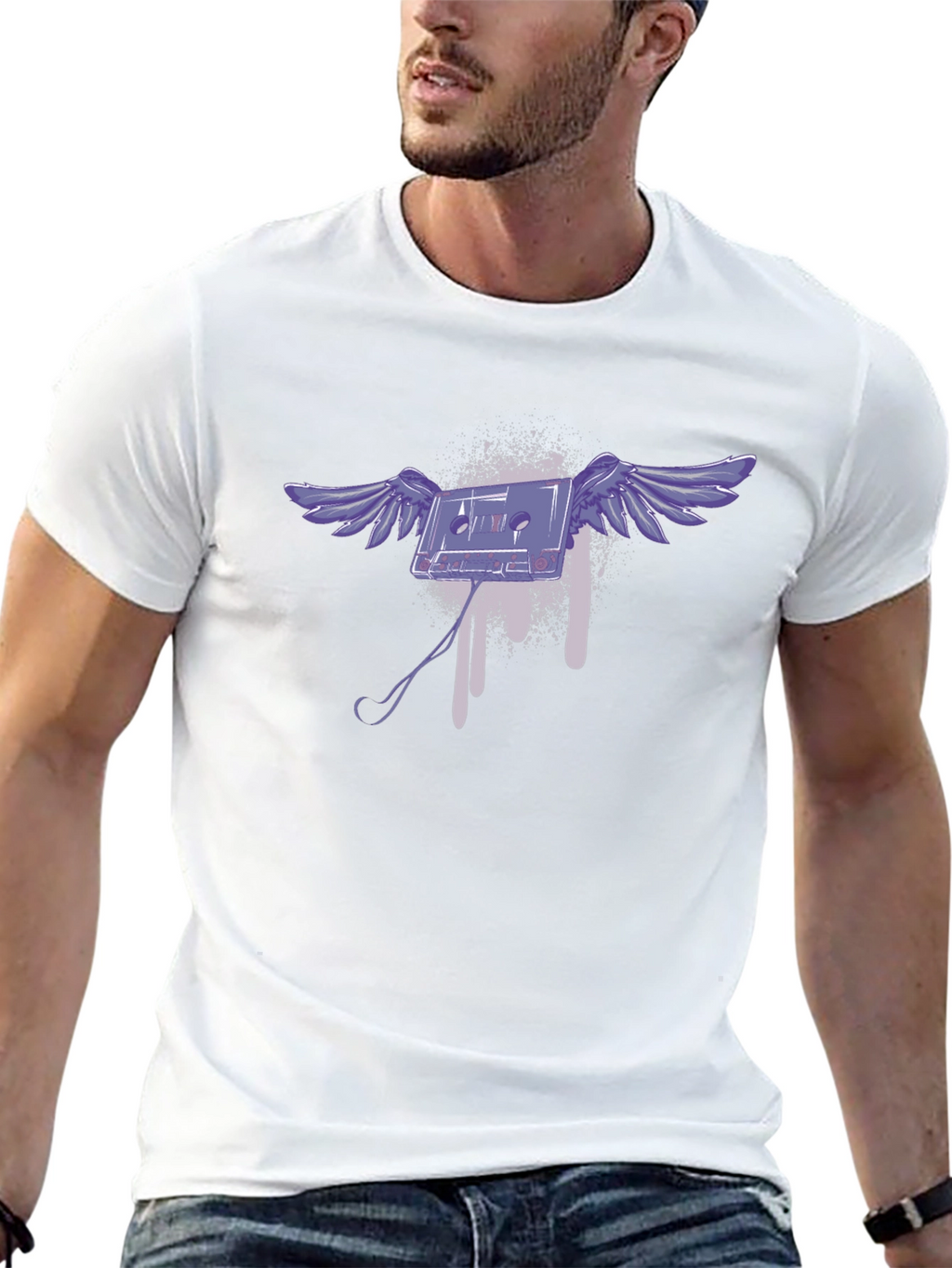 Flying Cassette Tape Graphic T-Shirt - Black