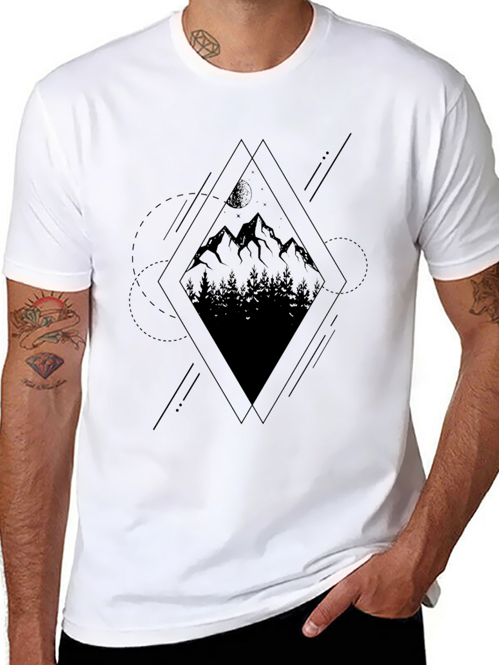 Geometric Mountain Graphic Tee - Black