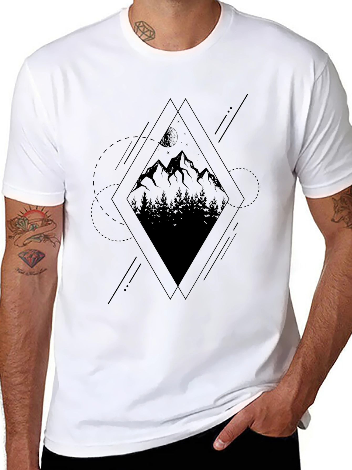 Geometric Mountain Graphic Tee - Black