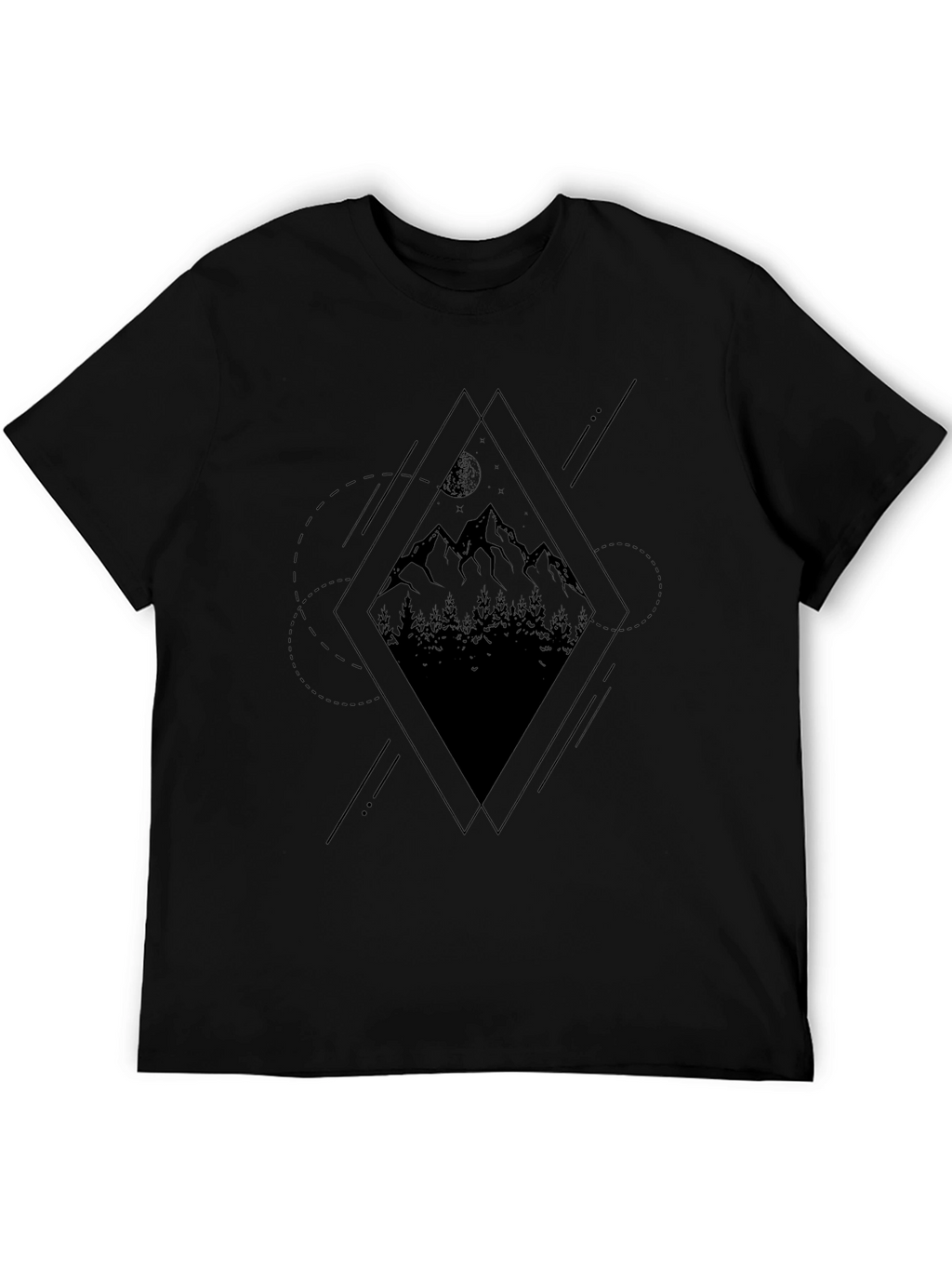 Geometric Mountain Graphic Tee - Black
