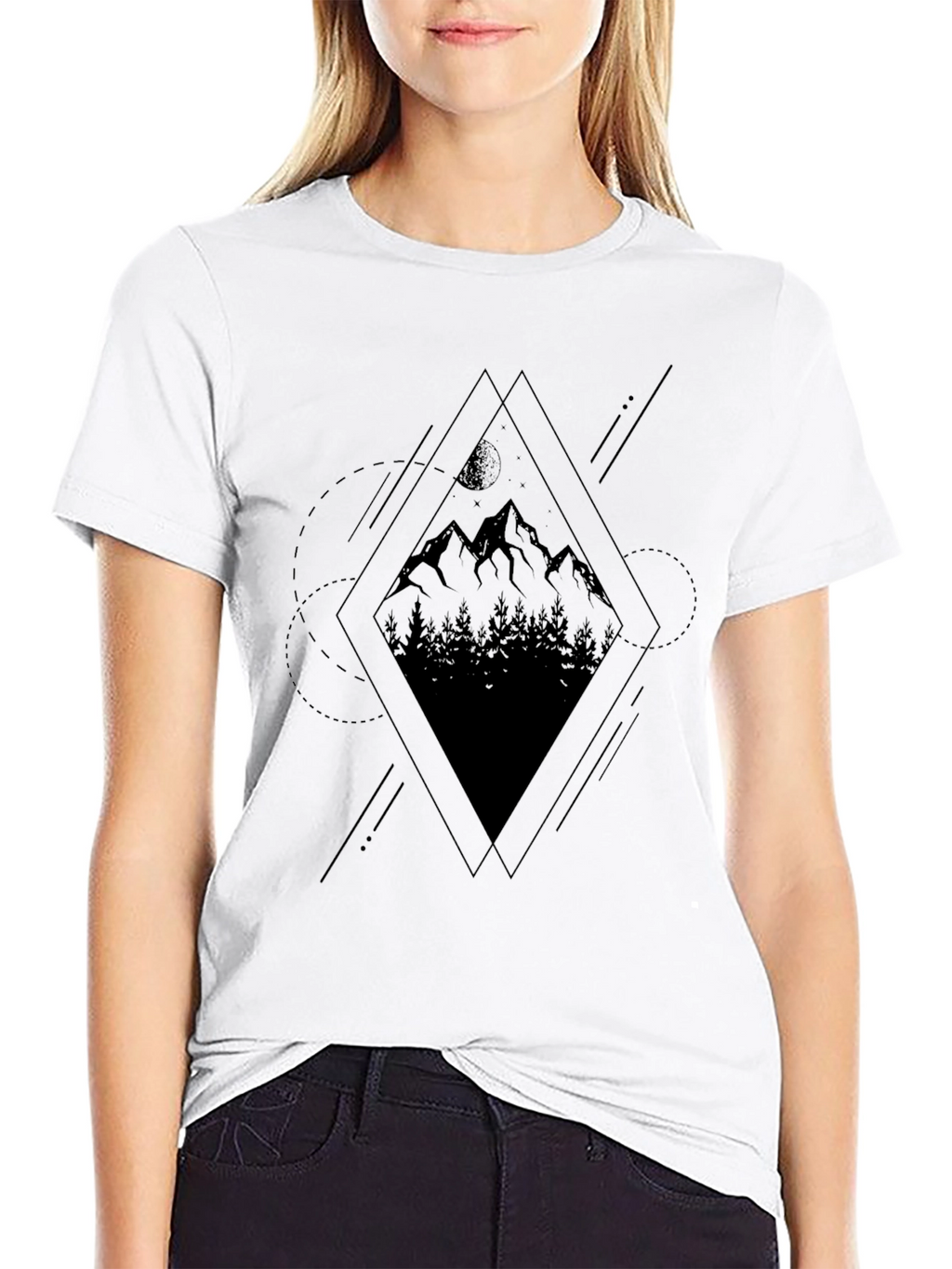 Geometric Mountain Graphic Tee - Black