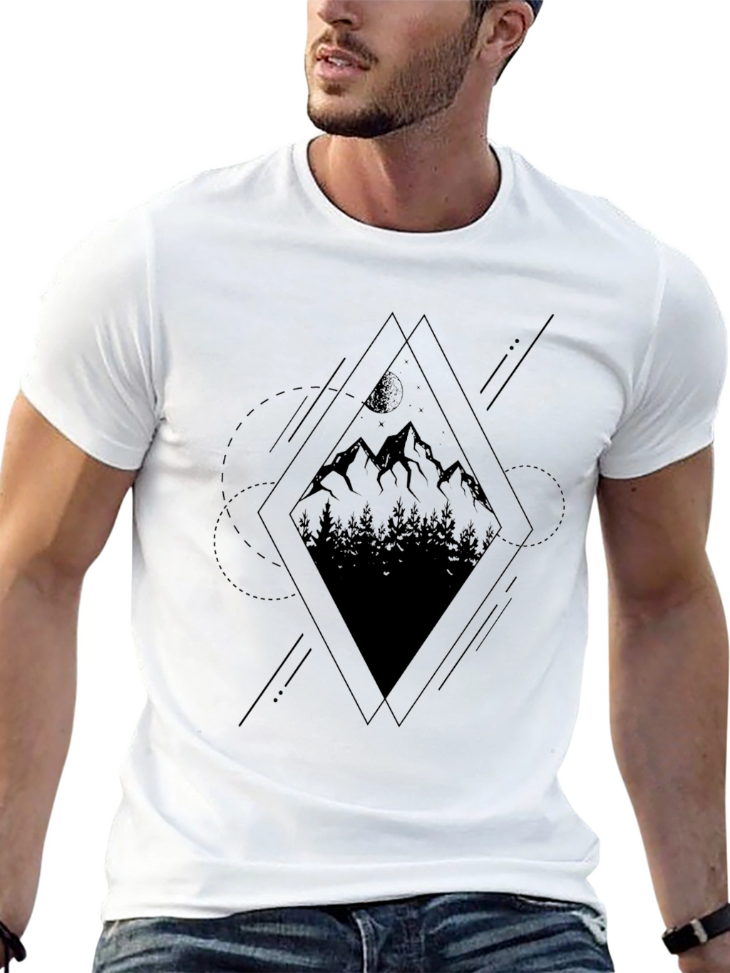 Geometric Mountain Graphic Tee - Black