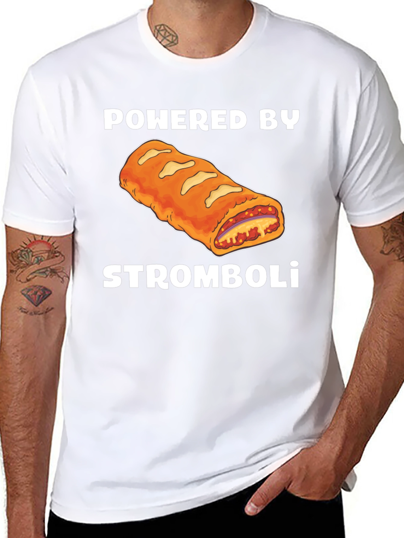 Powered by Stromboli T-Shirt - Funny Foodie Tee