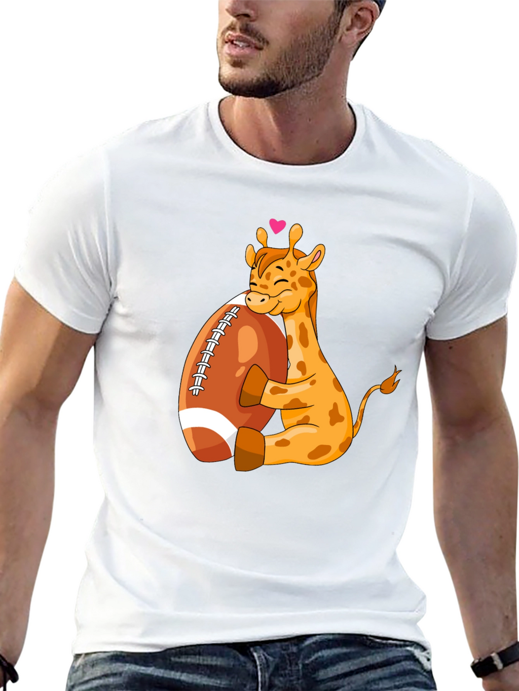 Giraffe Hugging Football T-Shirt