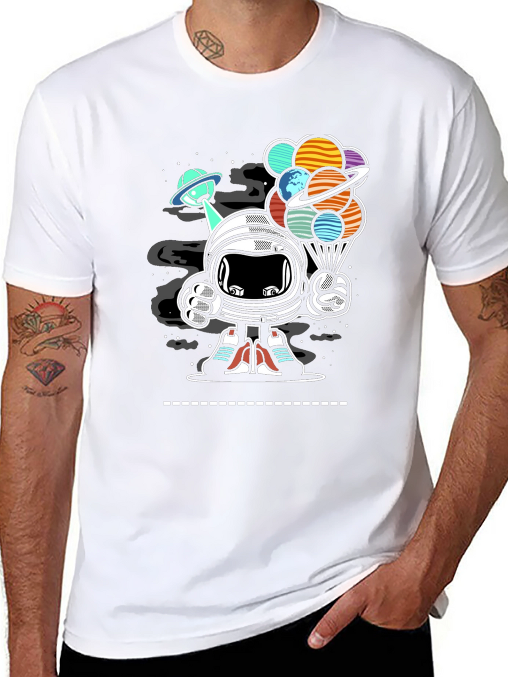 Astronaut Planet Balloons Graphic T-Shirt