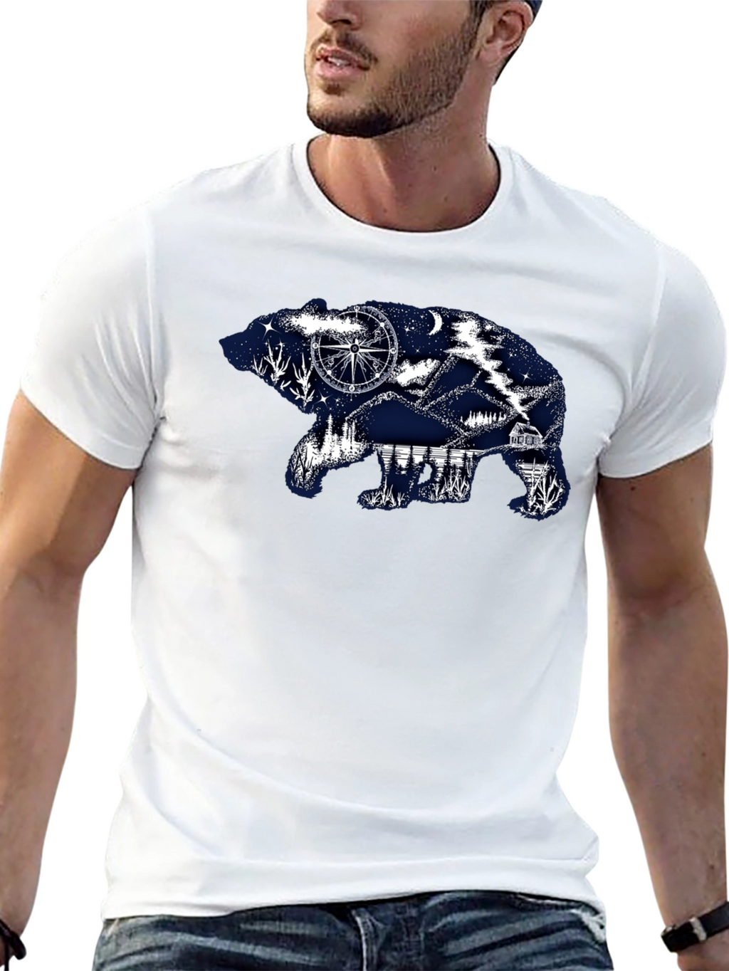 Bear Silhouette Graphic Print T-Shirt