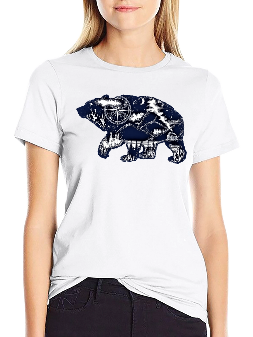 Bear Silhouette Graphic Print T-Shirt