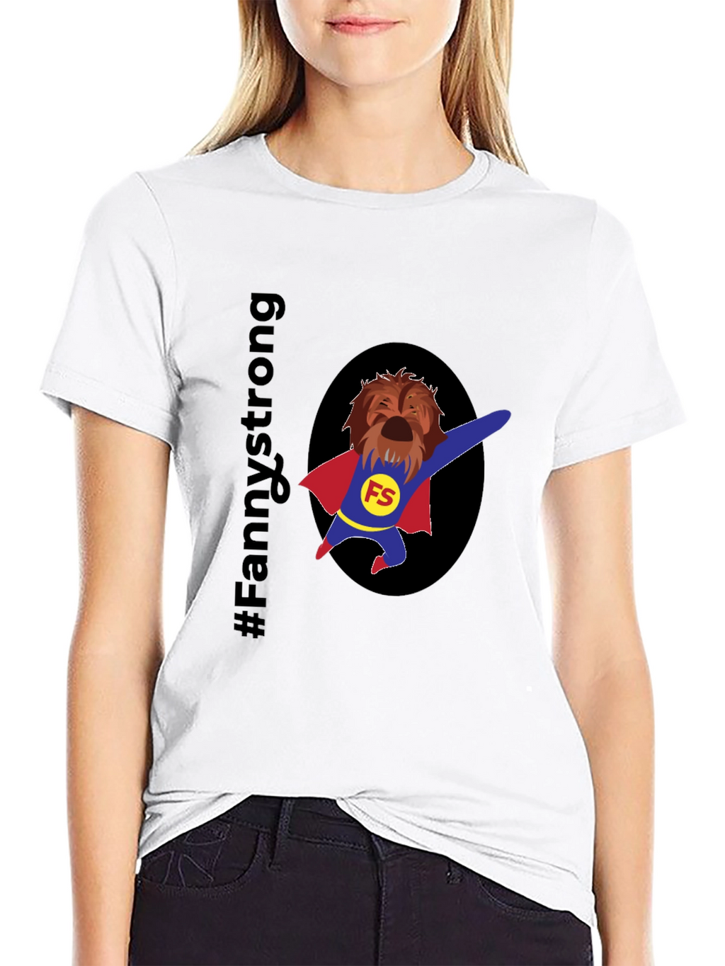 Fannystrong Dog Superhero T-Shirt - Black Cotton Tee