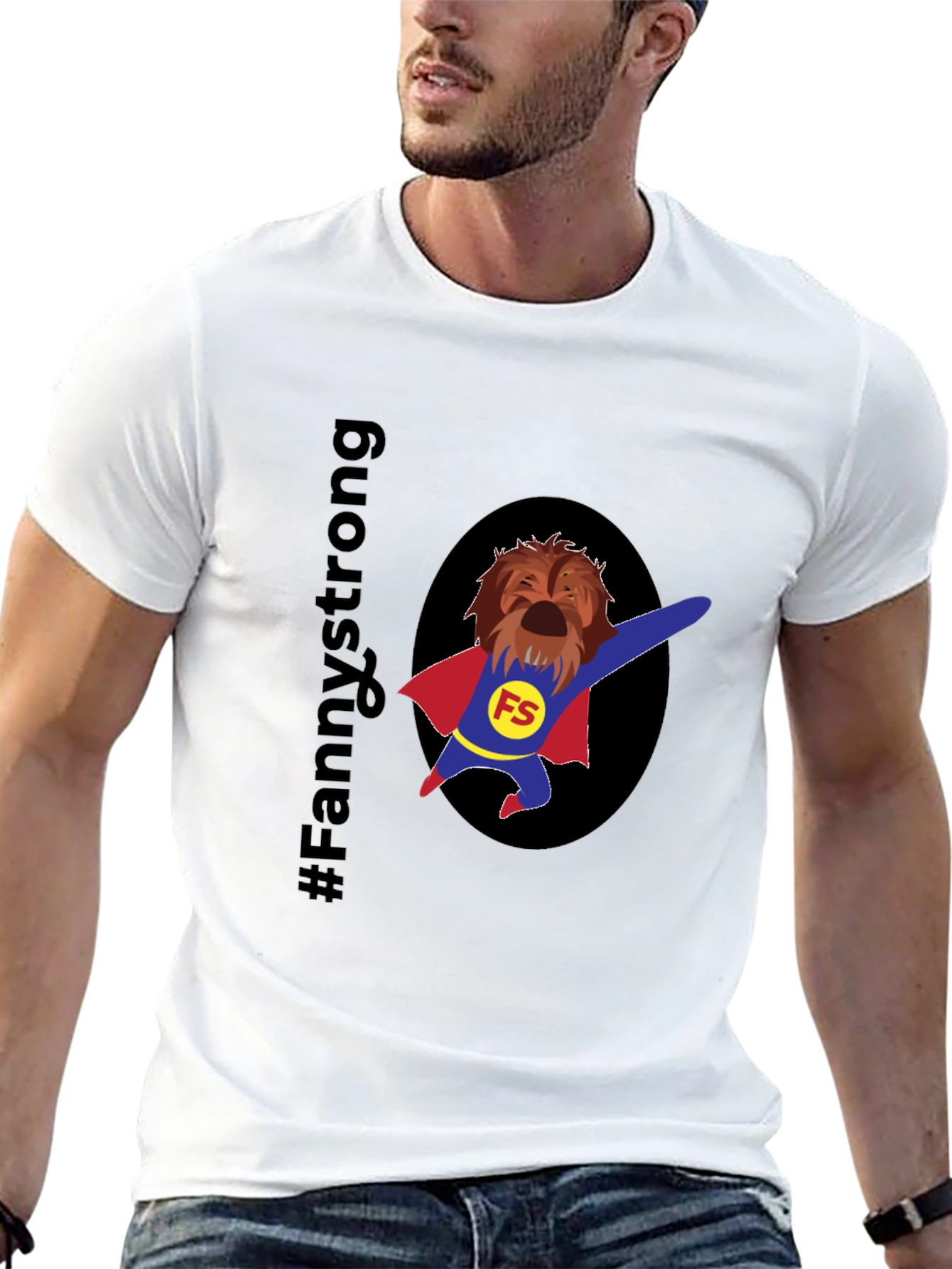 Fannystrong Dog Superhero T-Shirt - Black Cotton Tee
