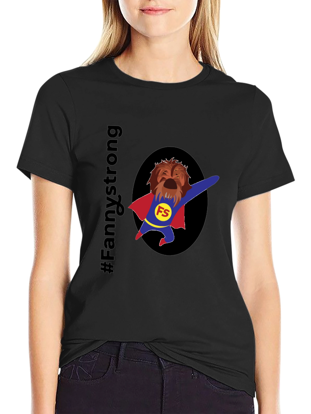 Fannystrong Dog Superhero T-Shirt - Black Cotton Tee